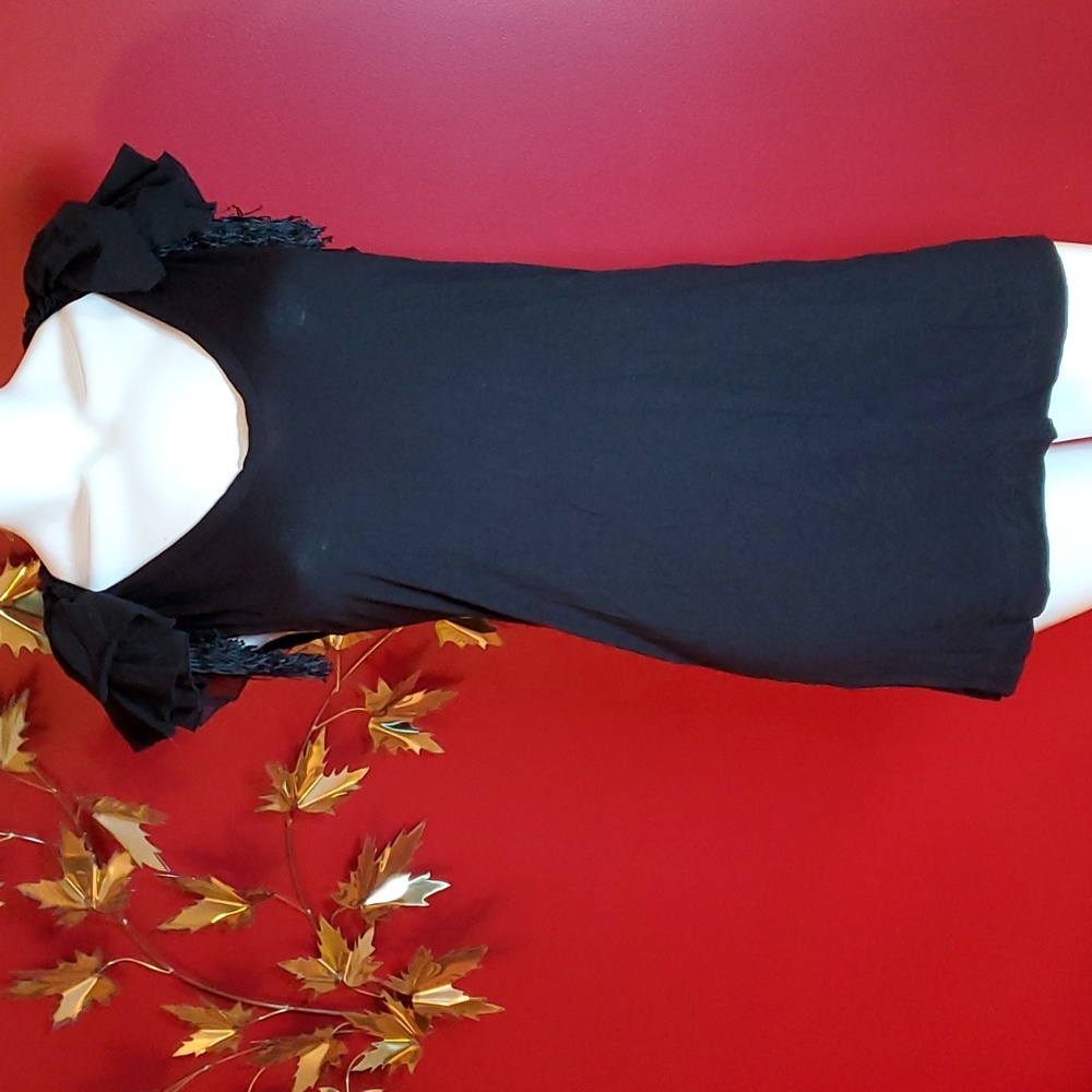 Betsey Johnson Black Tunic with Epaulettes Fringe Shoulder Detail